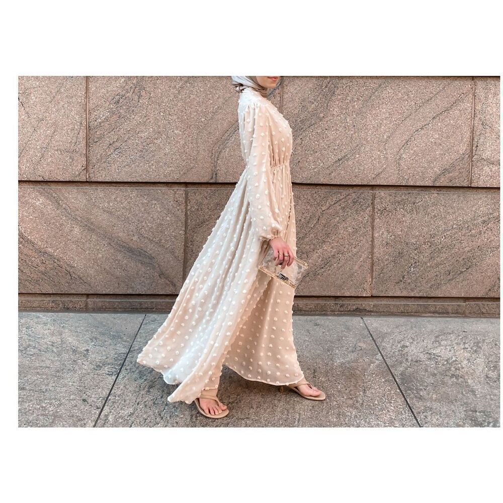 Bliss Hijab NWT ivory EVA MAXI DRESS - EMBOSSED DOTS size 40 or large - Picture 3 of 13